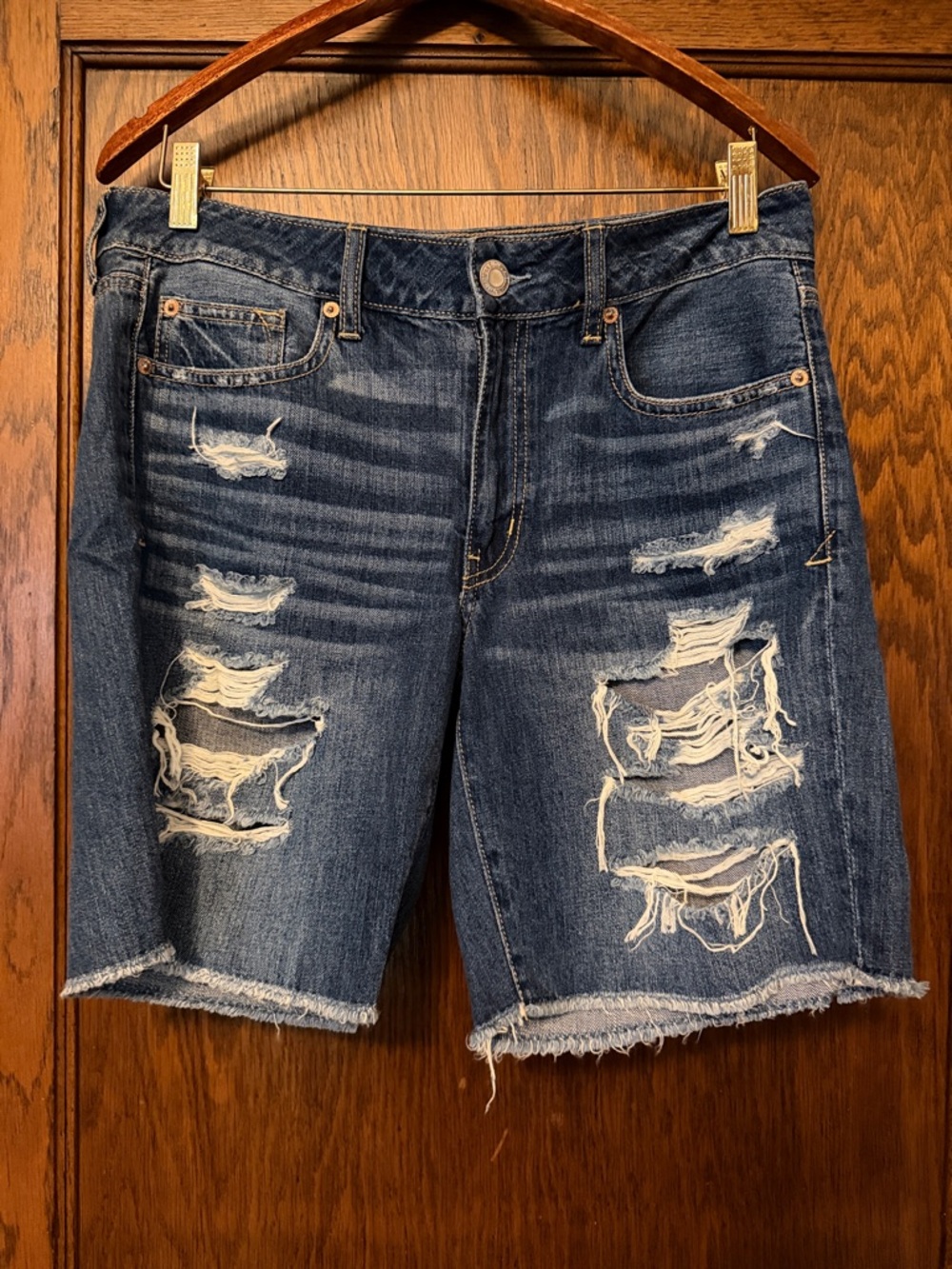 American Eagle Outfitters Distressed Dark Blue Denim Bermuda Shorts